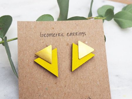 Triangle Stud Earrings - Bright Yellow Hot on Sale