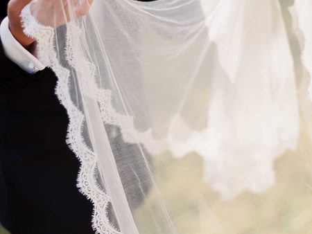 Santorini Silk tulle Scalloped Mantilla French Lace veil in Ivory Online