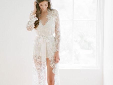 Swan Queen lace robe - bridal long dressing gown in Ivory For Sale