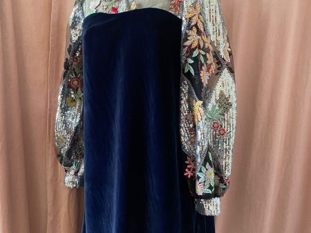 Bea Dress Navy Silk Velvet   Discoball Sleeve - Size S on Sale