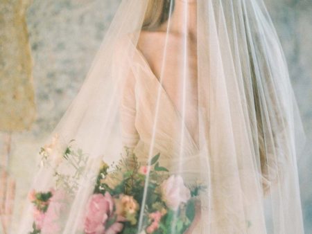 Heirloom blusher sheer Firm Silk Tulle veil in Ivory Hot on Sale