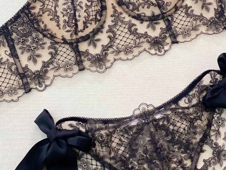 Joy French embroidery lingerie set in Black Online Sale