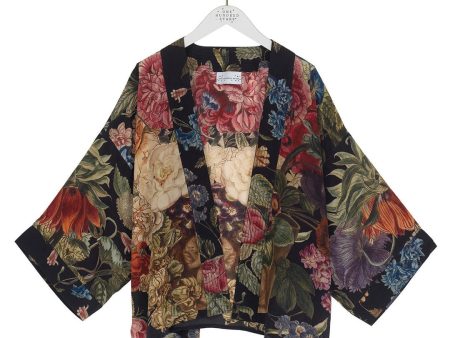 Black Primula Crepe Mini Kimono Hot on Sale