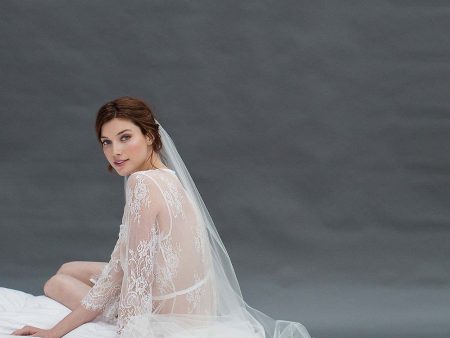 Amanda Cathedral delicate and sheer alencon lace veil in ivory Online now