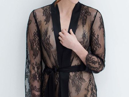 Art deco lace robe in Black Online Sale