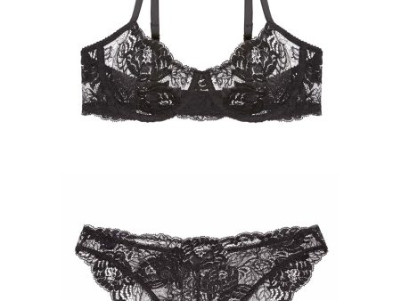 Begonia French Lace underwire bra and briefs set in Black For Sale