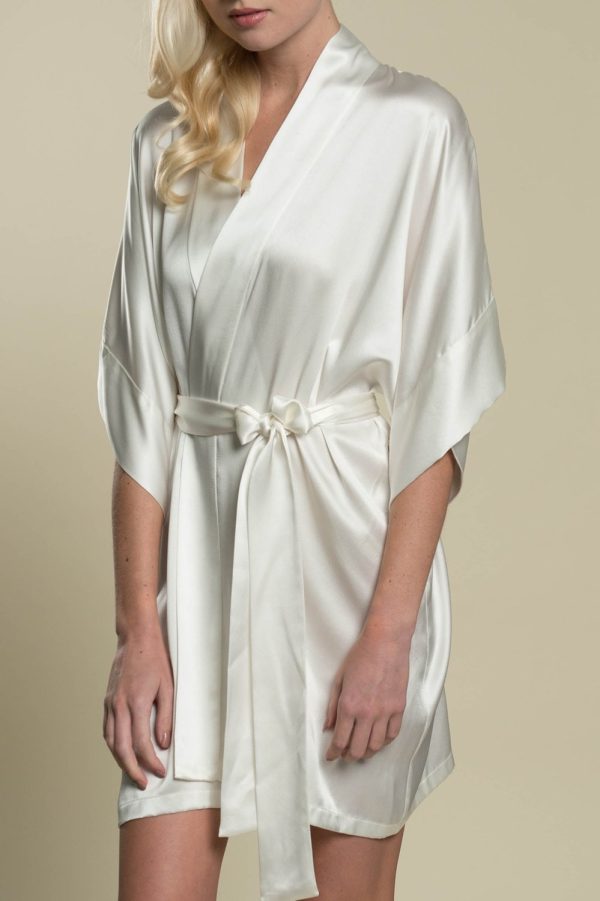 Samantha Silk Kimono Bridal Robe Bridesmaids Robes in Garnet Red, Ivory or Black Online now