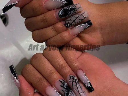 【Exclusive version】24 pieces Halloween darkness Artificial false nails Gradient Nail enhancement removable press on nails For Sale