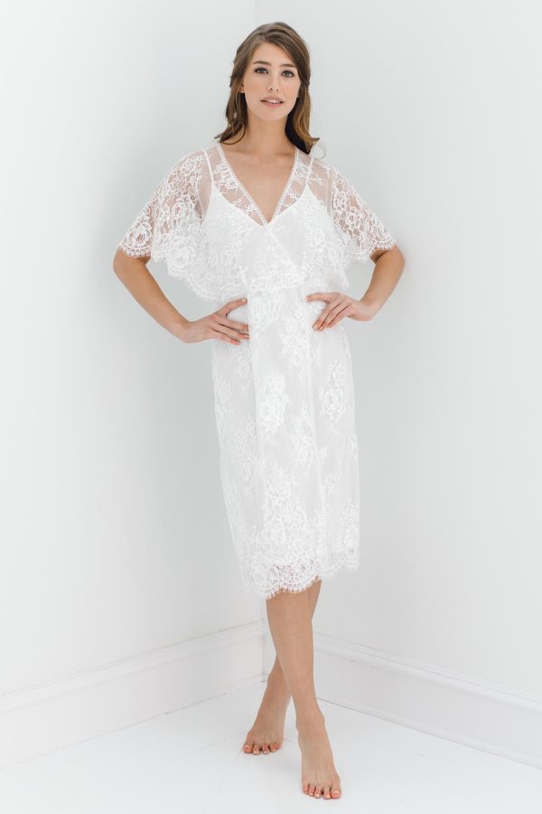 Anita Midi lace robe with flutter kimono sleeves in Ivory Online now