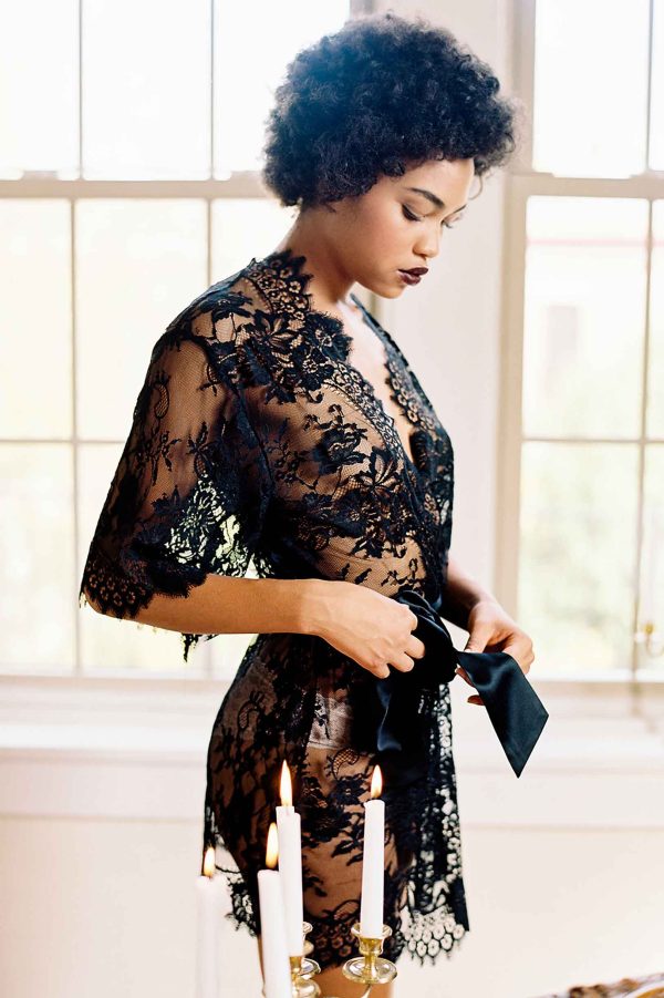 Swan Queen French lace kimono robe in Black Online Hot Sale