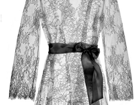 Camellia lace robe in Black For Discount