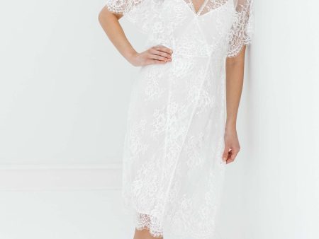 Anita Midi lace robe with flutter kimono sleeves in Ivory Online now