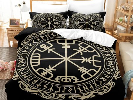 Vegvisir Runes Duvet Cover Set, Viking Symbols Bedding Set Celtic Quilt Cover Microfiber Scandinavian Runes Comforter Cover King Online Sale