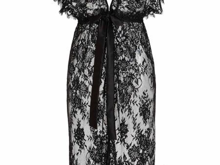 Margot Midi lace kimono robe in Black Online Sale