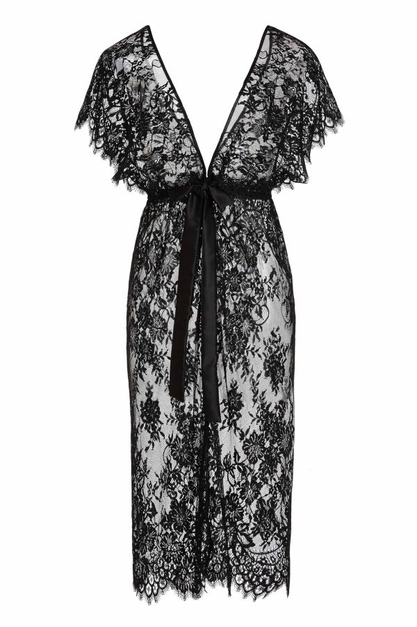 Margot Midi lace kimono robe in Black Online Sale