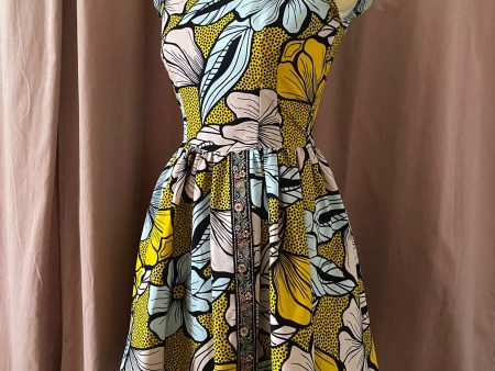 Jessie Party Dress Yellow Floral Cotton - Size L Sale