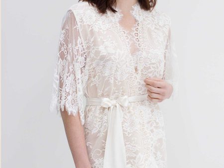 Swan Queen lace robe kimono Ivory with silk lining - style 104SH For Cheap